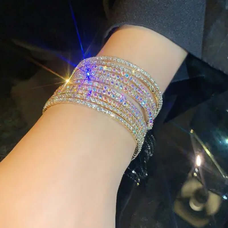 Diamond Embedded Stretch Bracelet 2mm Single Row Color