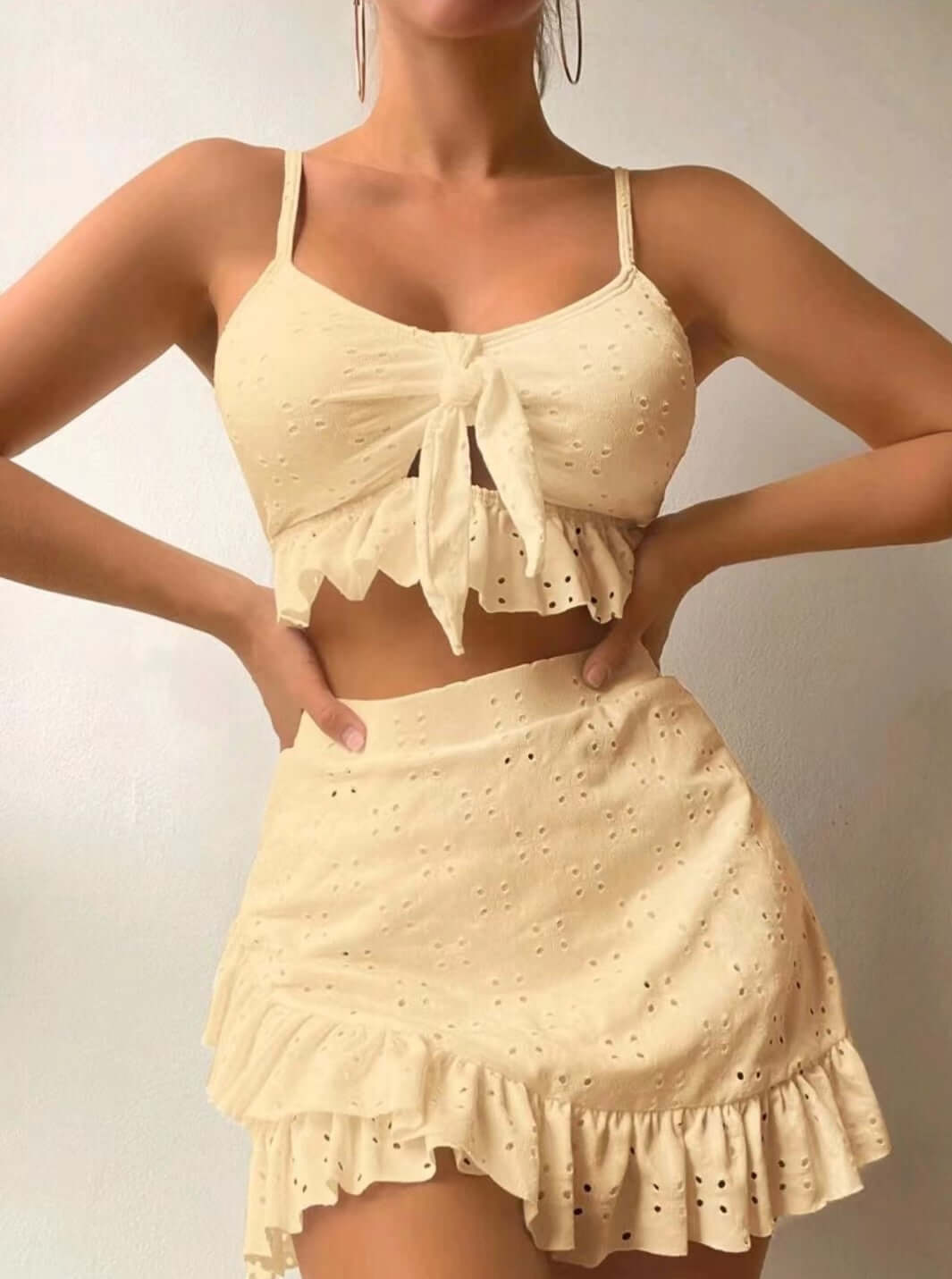 3 Pcs Beach Bikini Hip Hugging Skirt Ruffle Swimsuit