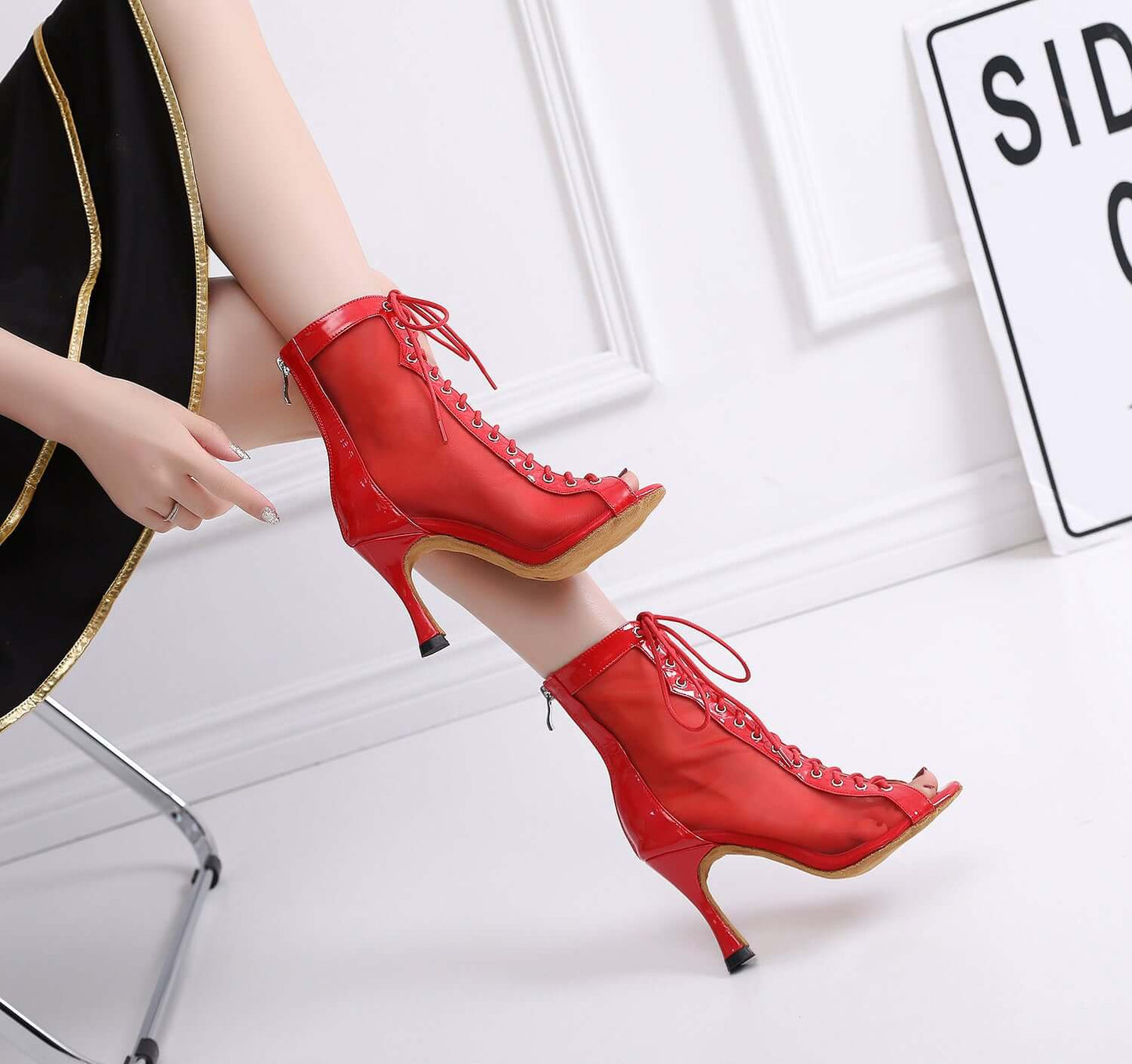 Red Modern High Heel Latin Dance Shoes