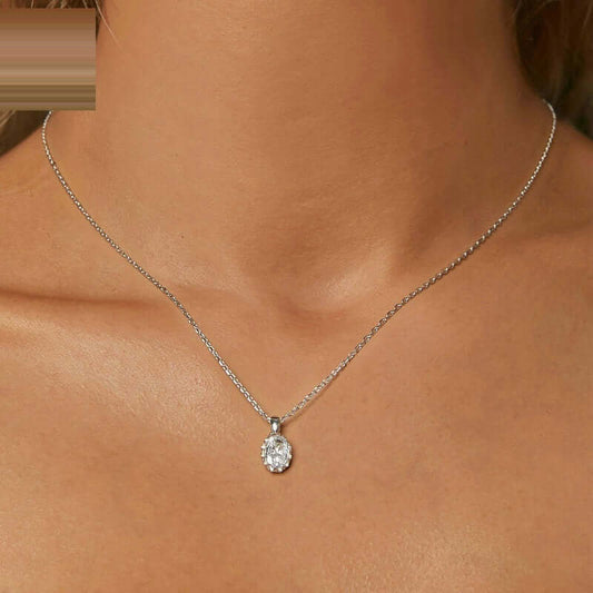 Sterling Silver S925 Light Luxury 1 Karat Shining Moissanite White Gold Plated Necklace