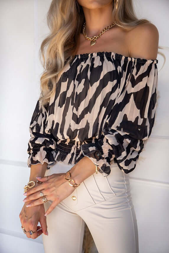 Women's Fashion Sexy Off The Shoulder Printed Shirt Top