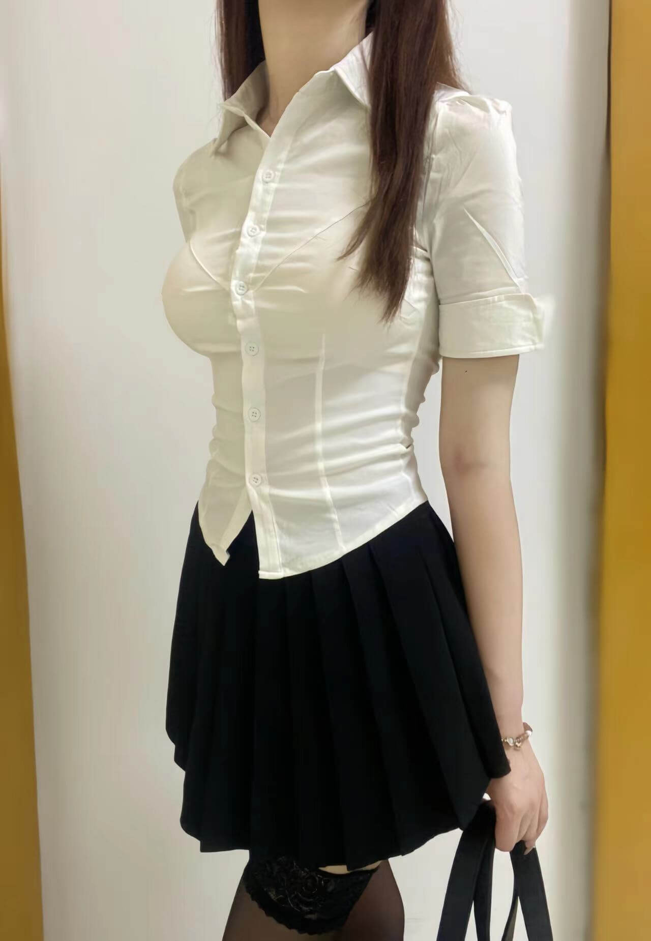 Uniform Slim Top Waist Elastic Shirt