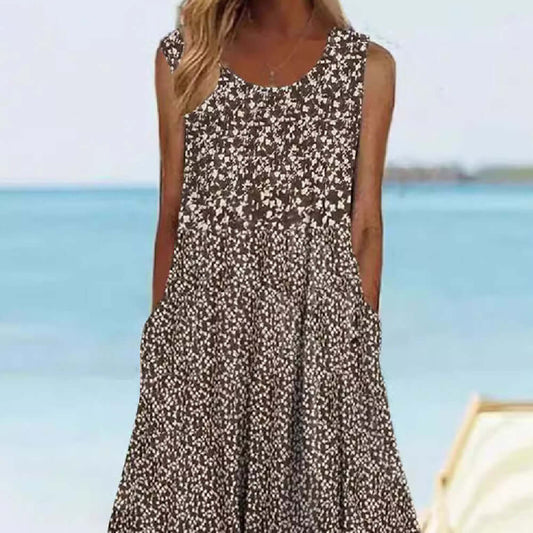 Women's 3D Floral Pattern Sleeve Mid Length Dress