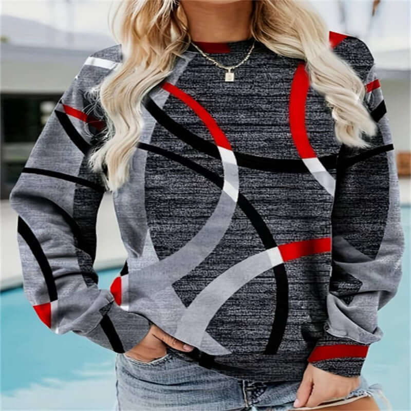 Round Neck Long Sleeve Casual Sweatshirt Loose Plus Size Print Sweatshirt