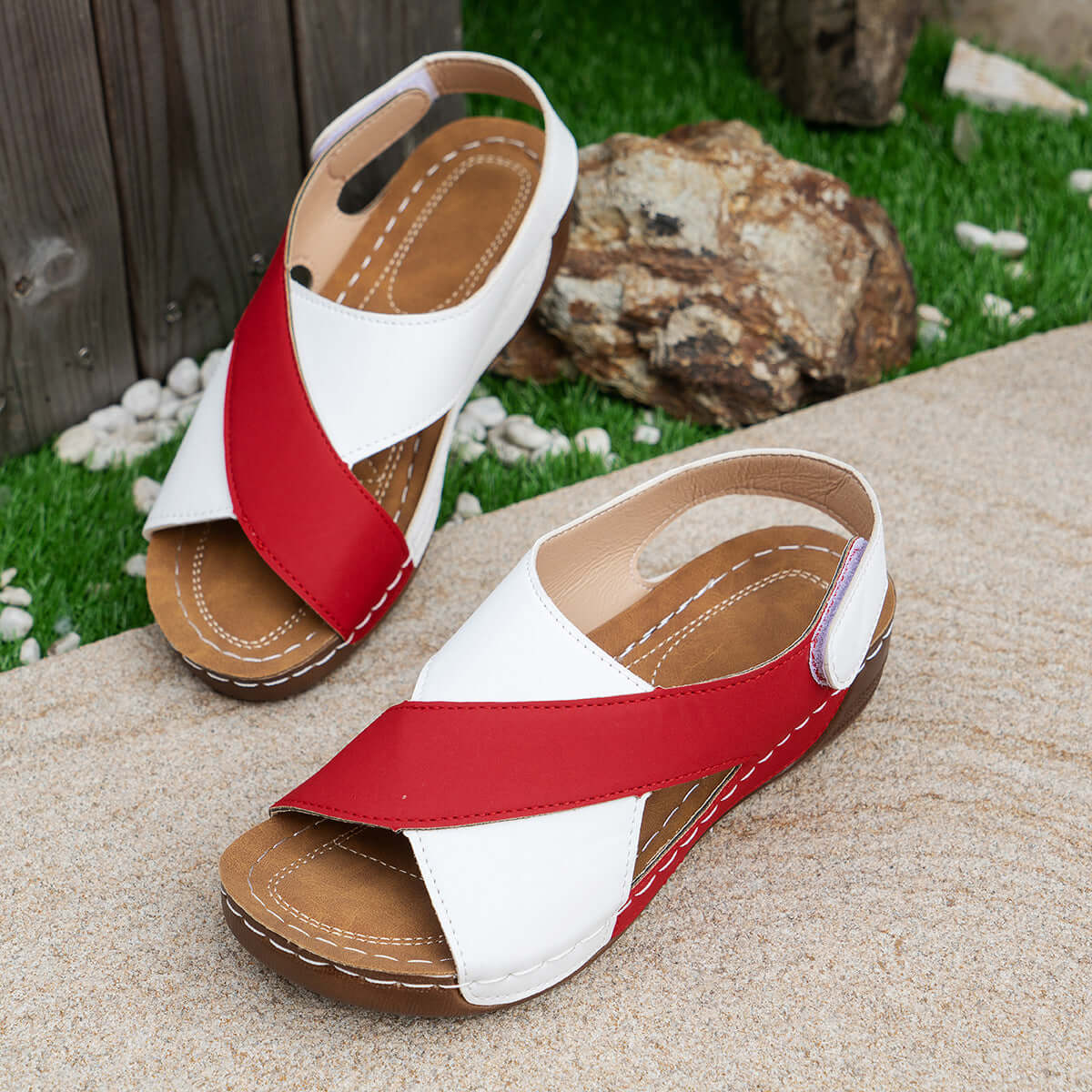 Summer Sandals With Colorblock Cross Strap Design Casual Roman Shoes