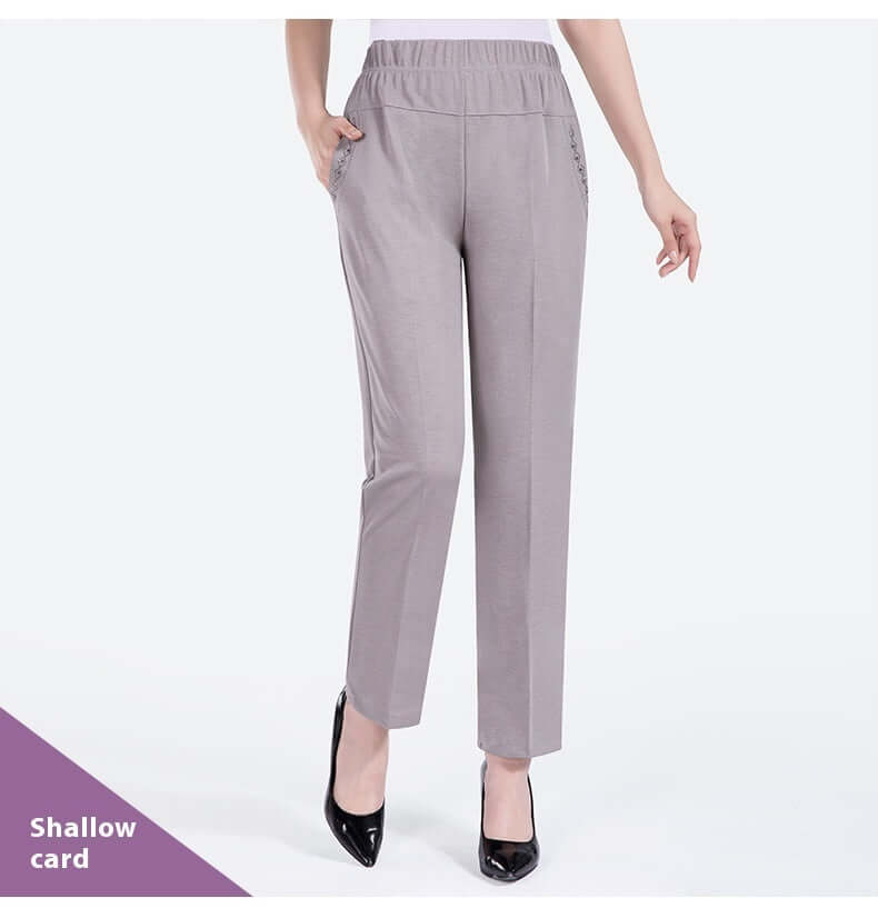 Summer Thin Ice Silk Casual Pants High Waist Elastic Plus Size