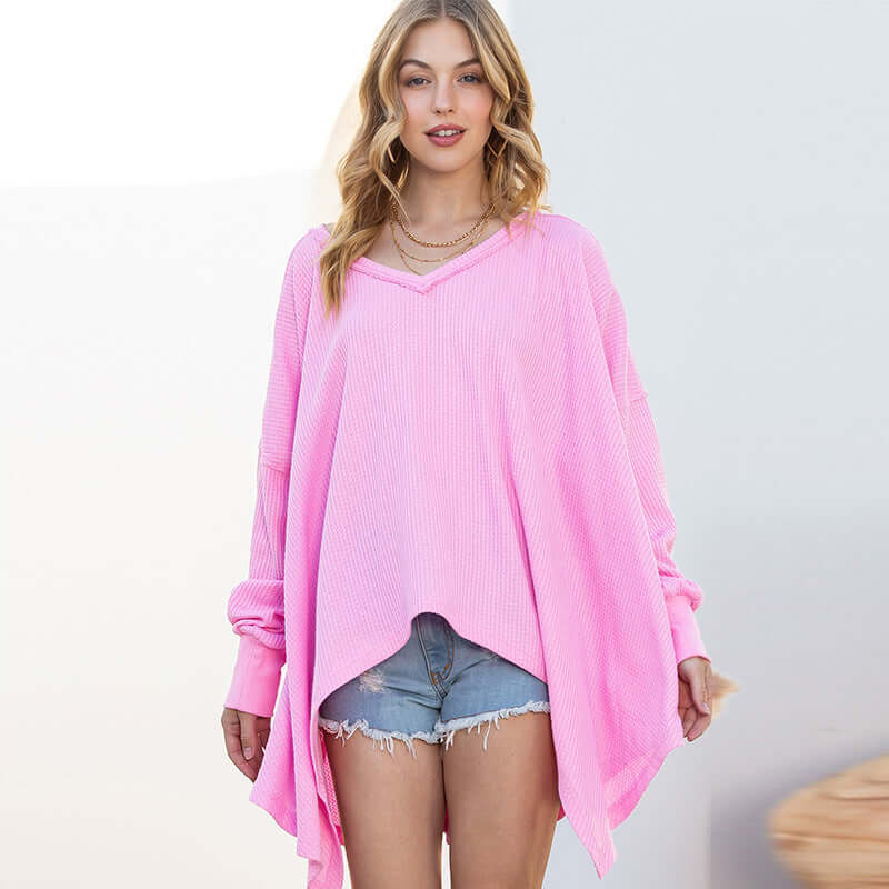 Solid Color Exposed Loose Long Sleeved Sweater