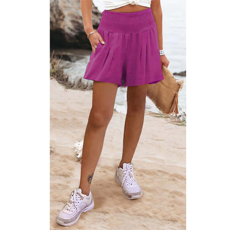 Solid Color High Waisted Casual Shorts