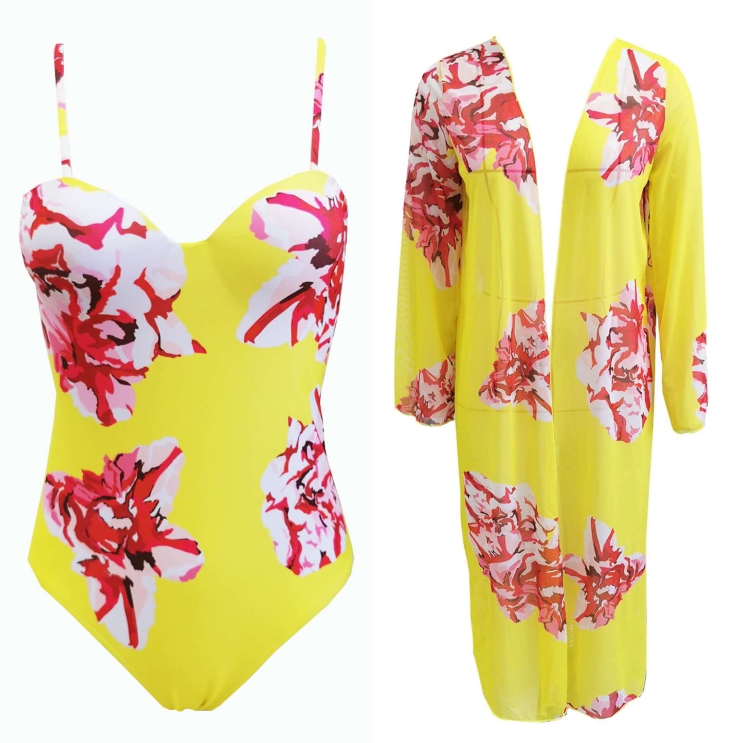 Two Piece Suit Long Sleeve Mesh Blouse Cross Border Sexy Printed Swimsuit