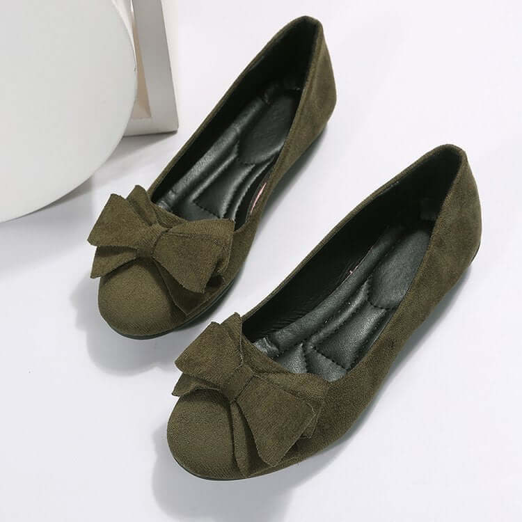 Plus Size Flat Casual Shoes Women's Suede Bow Round Head Gommino