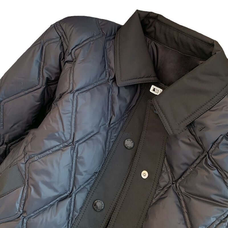 Black Rhombus Polo Collar Cotton Padded Jacket