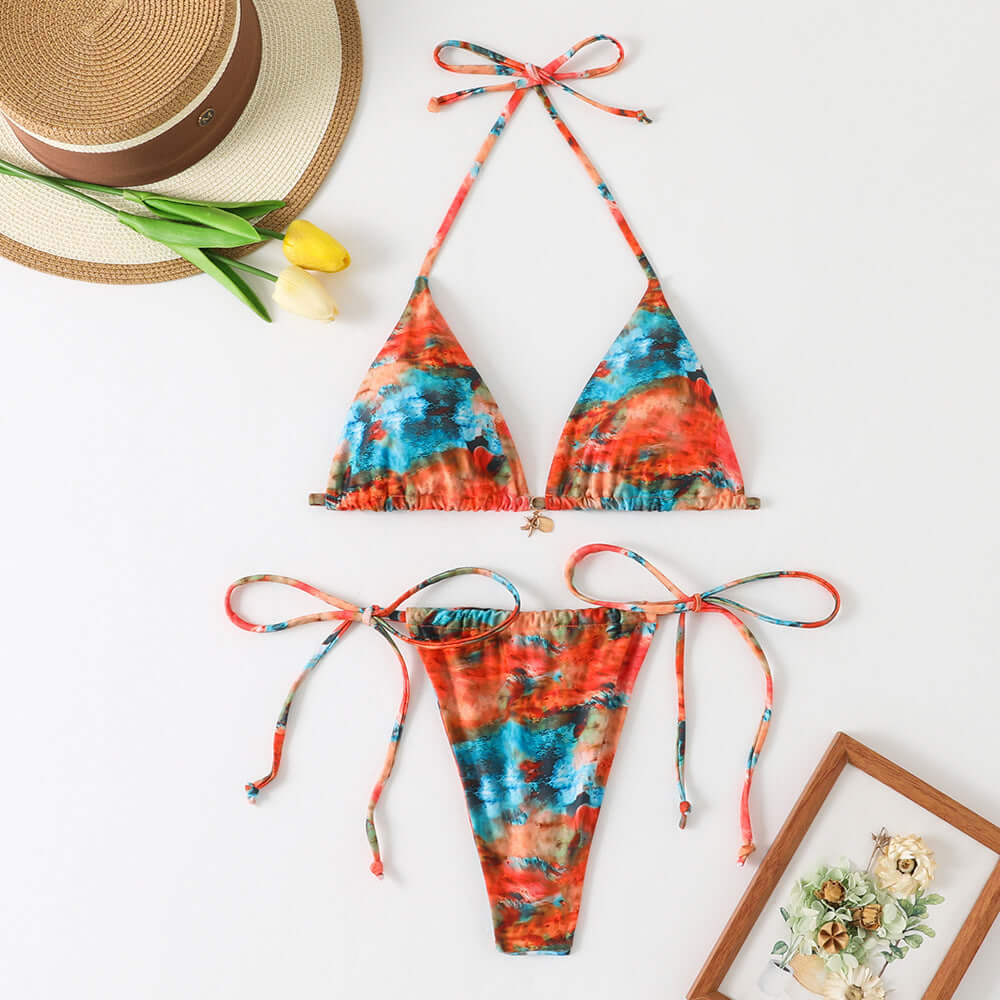 Two-Piece Vacation Women's Printed Tie Bikini Suit