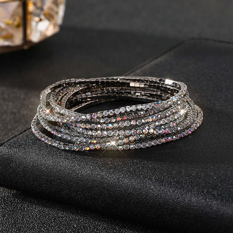 Diamond Embedded Stretch Bracelet 2mm Single Row Color