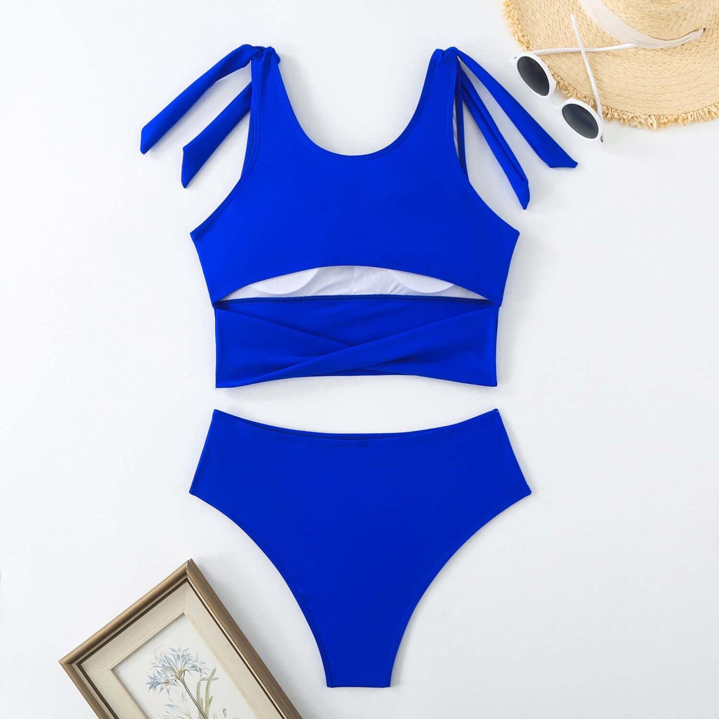 Solid Color Fashion Bikini High Top Sports Swimsuit