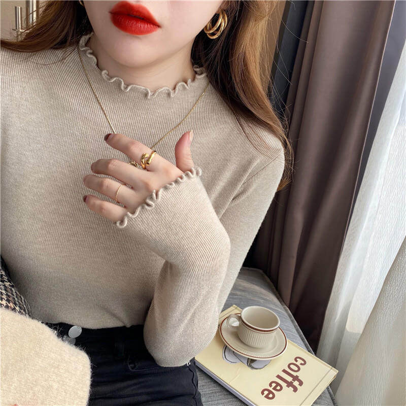 High Collar Inner Lining Bottom Sweater Slim Fit Fit Long Sleeved Sweater