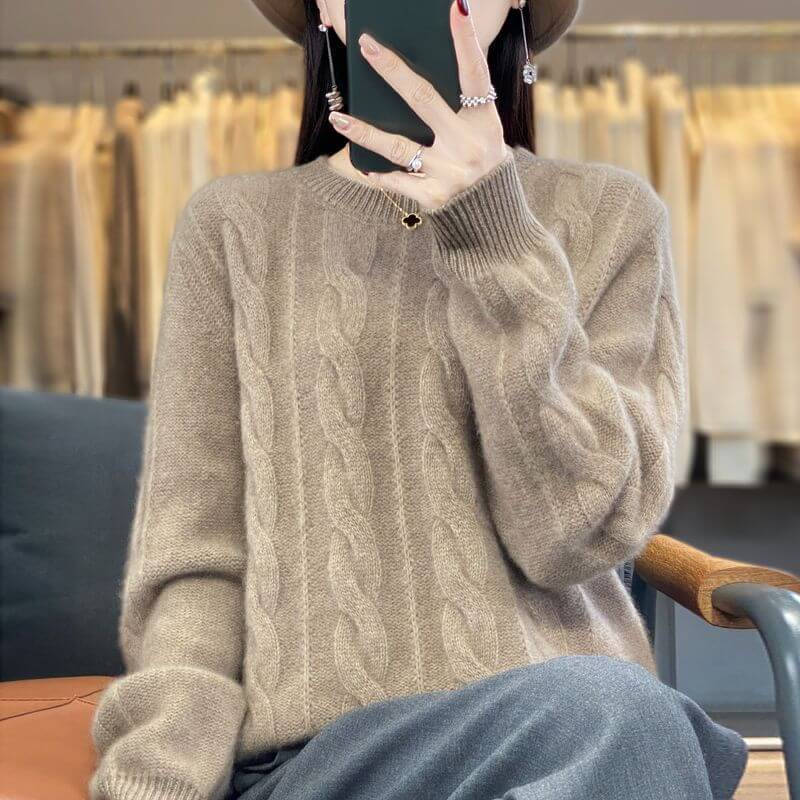 Women's Cable Knit Knitwear Top Pullover Solid Color Bottoming Sweater