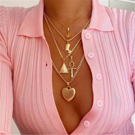 Cross Flower Multilayer Necklace Love Triangle Necklace