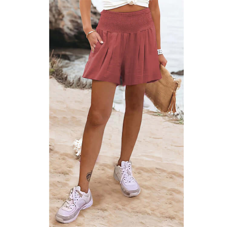 Solid Color High Waisted Casual Shorts