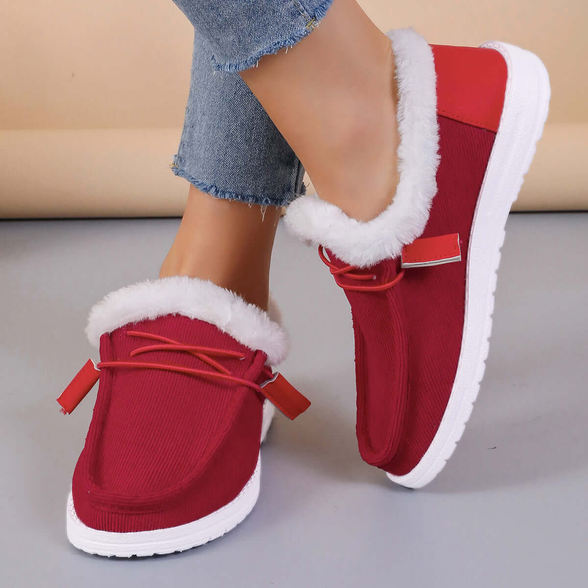 Women's Round Head Lace Plus Velvet Warm Slippers