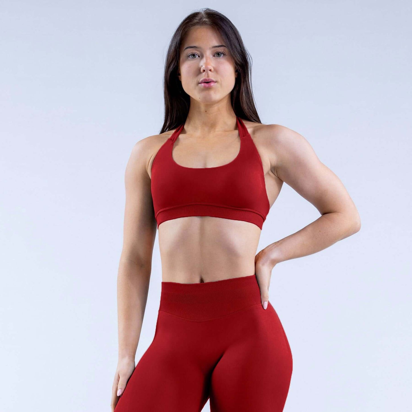 High Elastic Ultra Fine Extinction Nylon Halter Bra Activewear Suit