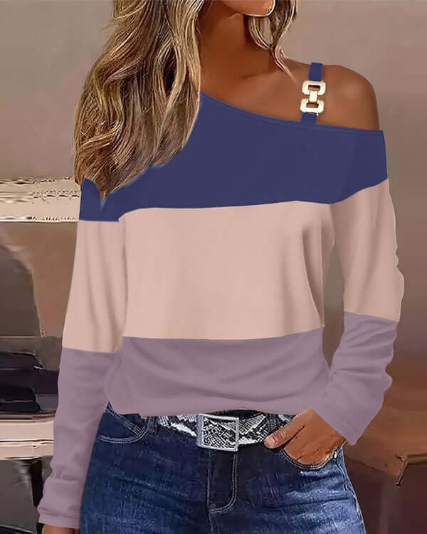 Blusa con cuello en los hombros y diseño sencillo de otoño para mujer