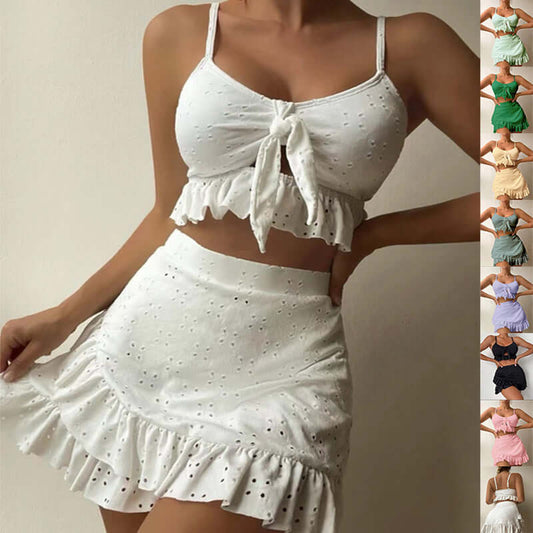 3 Pcs Beach Bikini Hip Hugging Skirt Ruffle Swimsuit