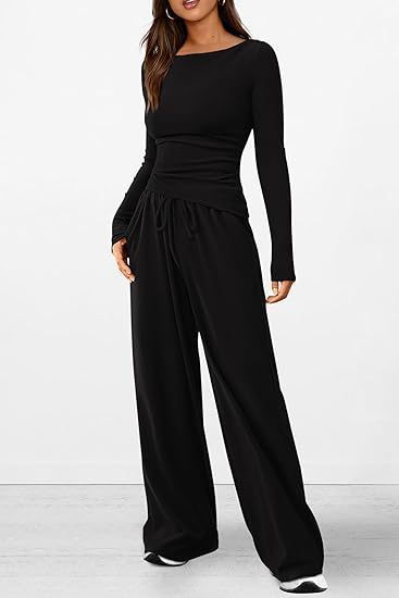 Casual Suit Asymmetric Long Sleeved T Shirt Wide Leg Pants Sportswear