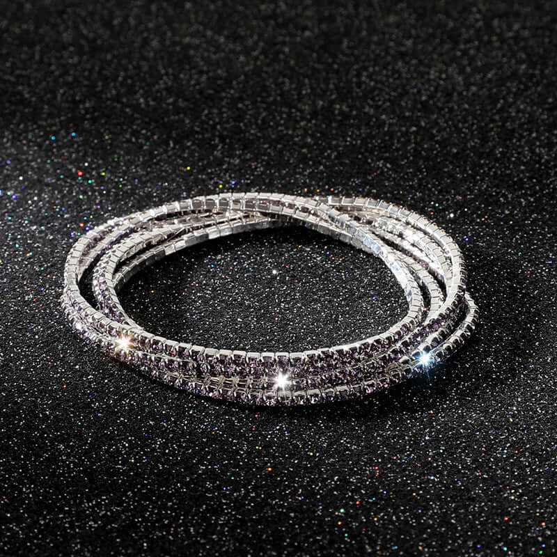 Diamond Embedded Stretch Bracelet 2mm Single Row Color