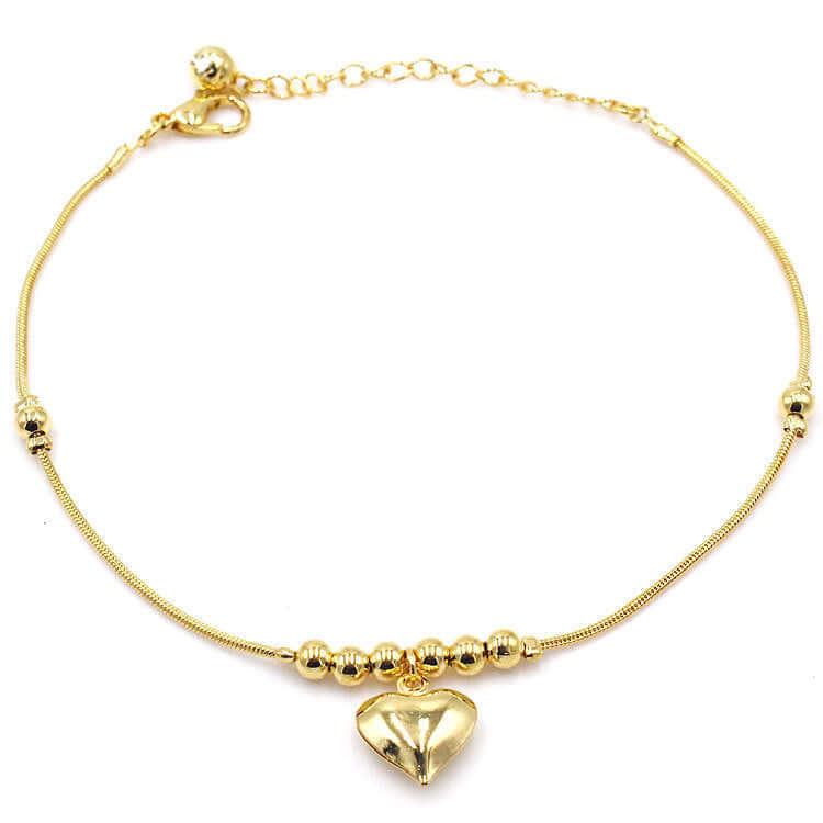 Fashionable Golden Heart Shaped Pendant Anklet