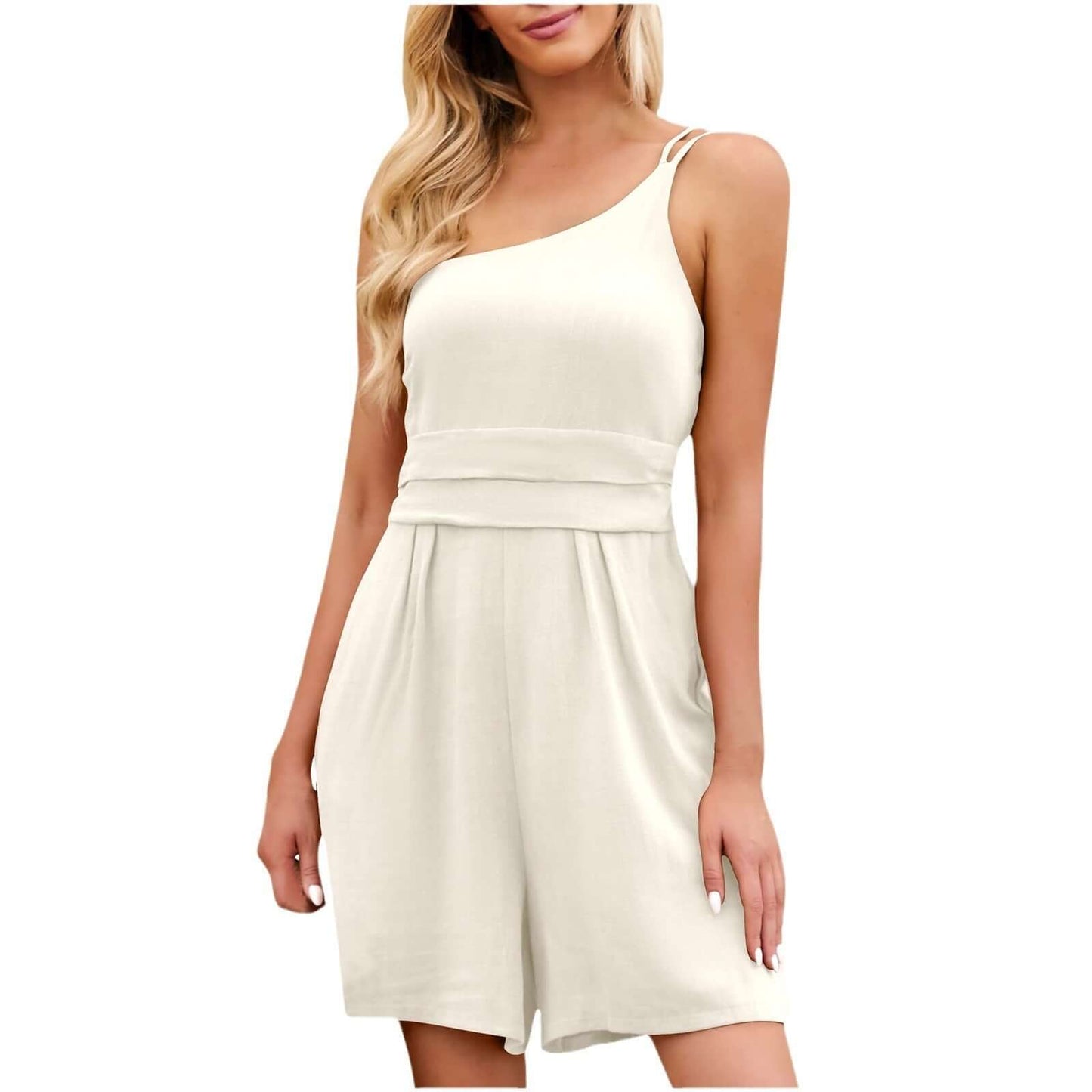 Women's Fashionable Solid Color Pleated Sleeveless One Piece Shorts