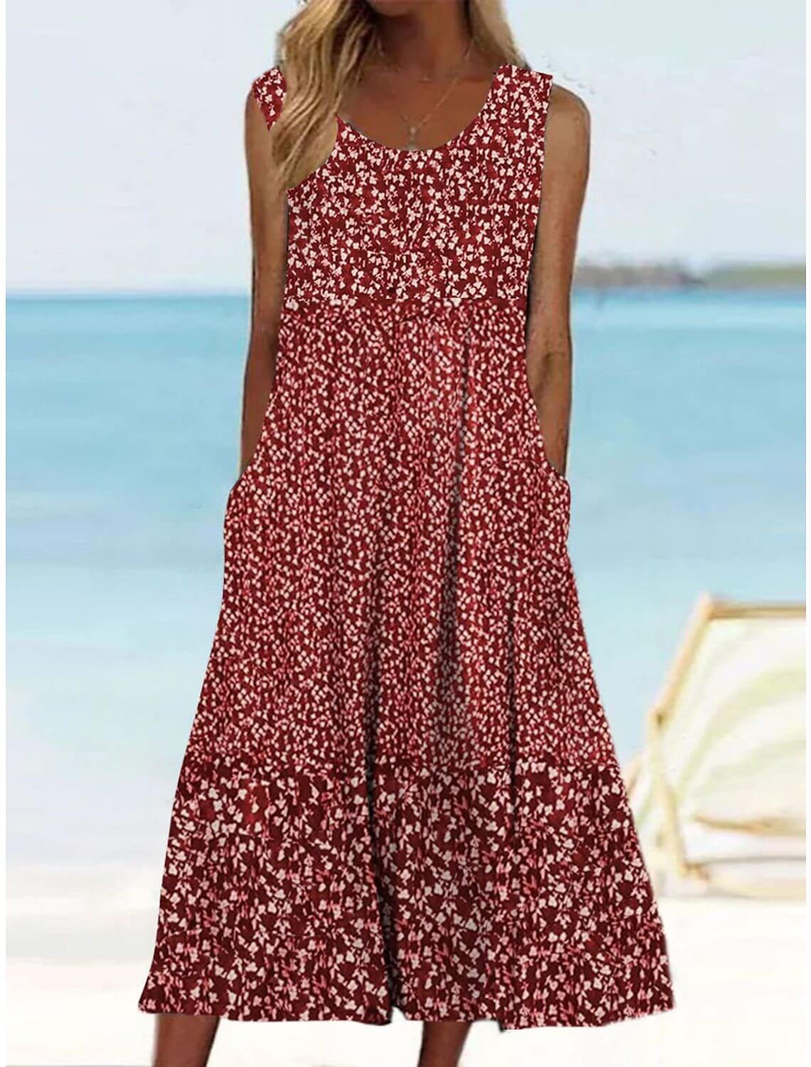 Women's 3D Floral Pattern Sleeve Mid Length Dress