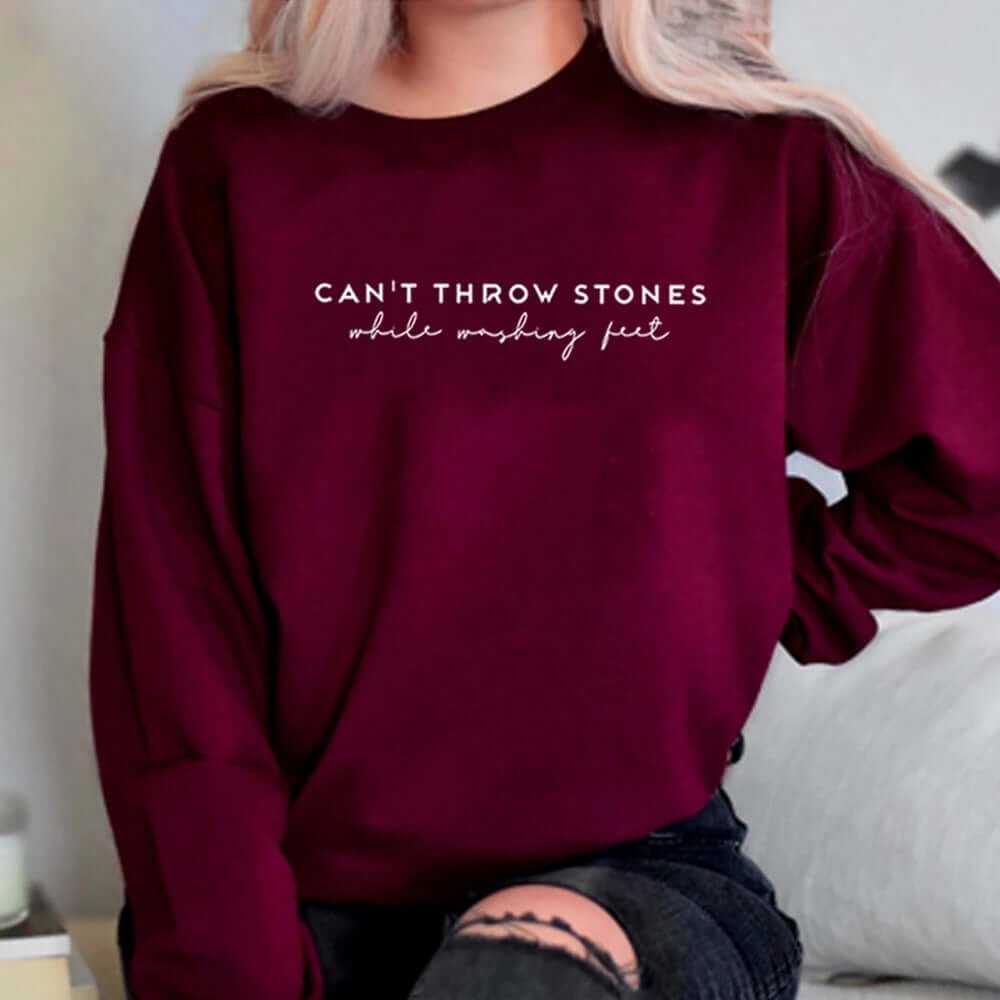 Women's Plain Slogan Floral Print Long Sleeve Pullover