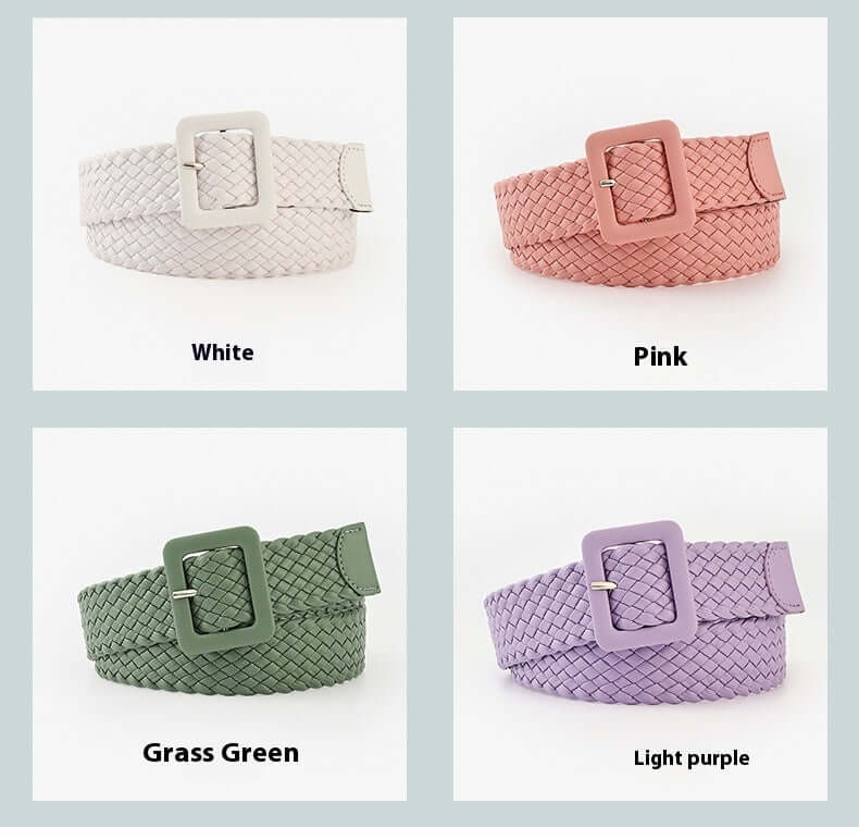 Candy Color Bag Buckle Belt Sweet Decorative Square Woven Ladies Wide Belt