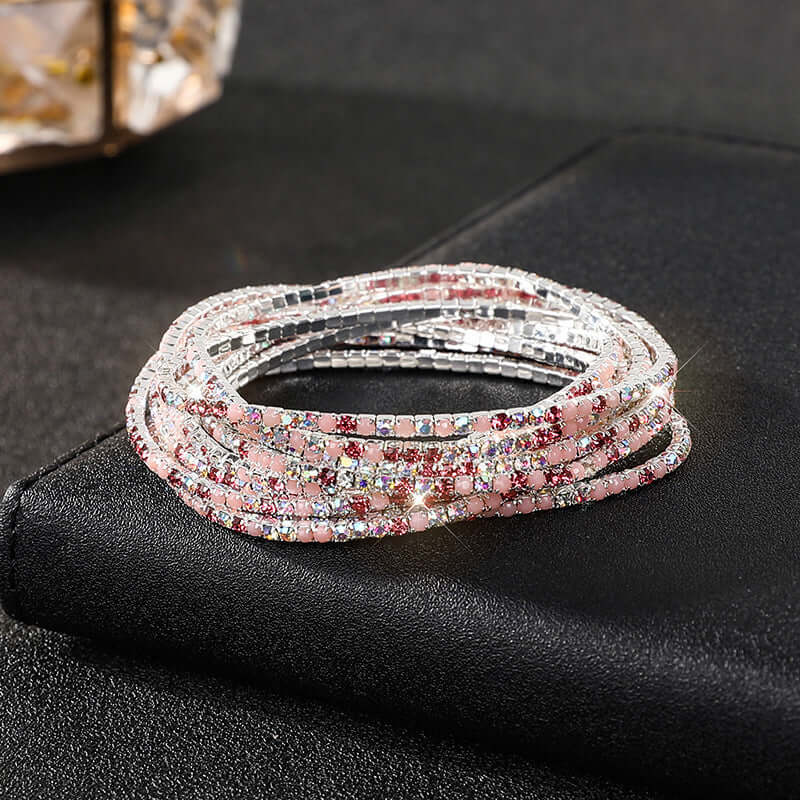 Diamond Embedded Stretch Bracelet 2mm Single Row Color