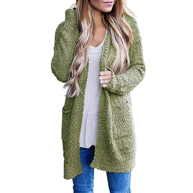 Knitwear Solid Color Fleece Double Pocket Cardigan Sweater