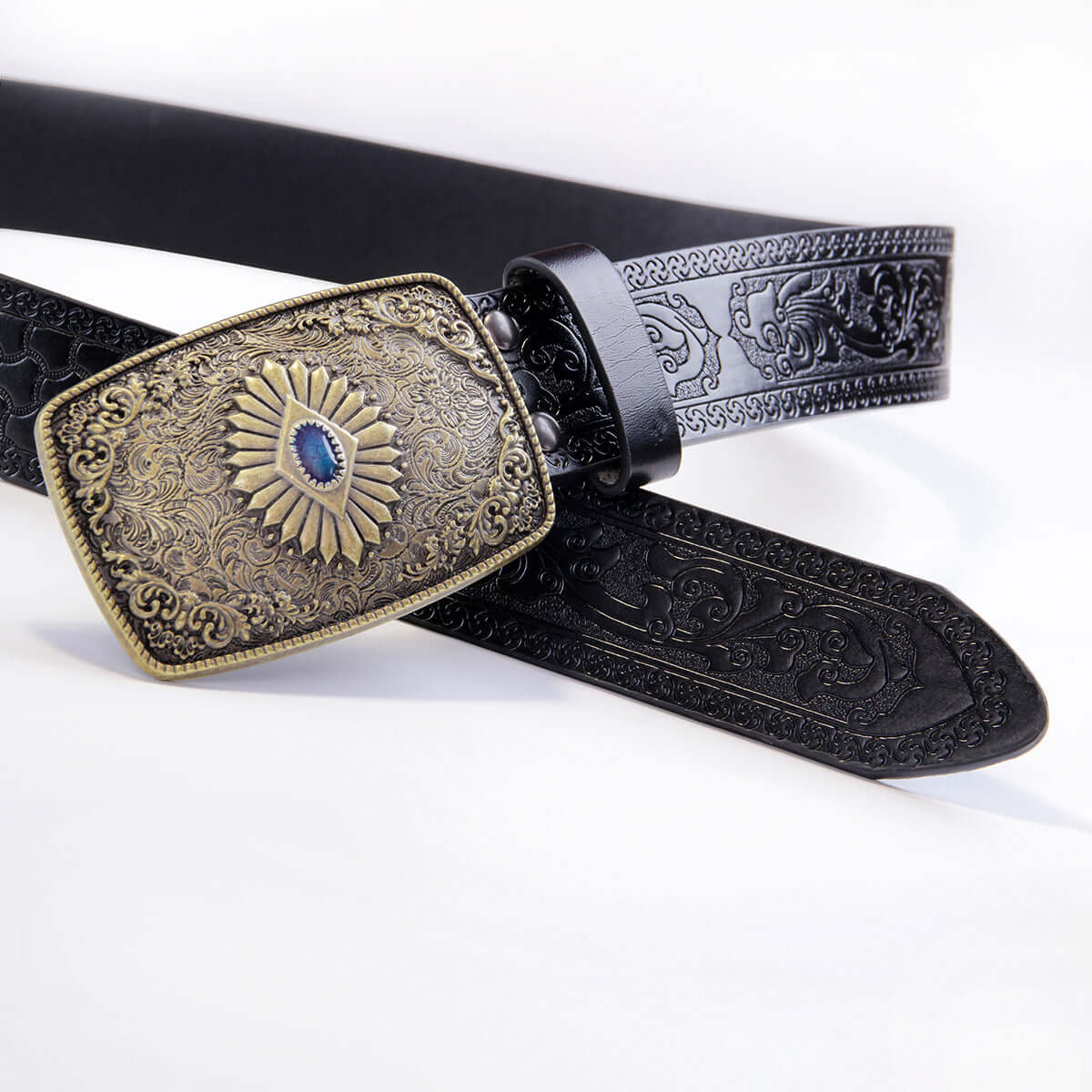 Women's Belt Gem Buckle Vintage Engraving Belt