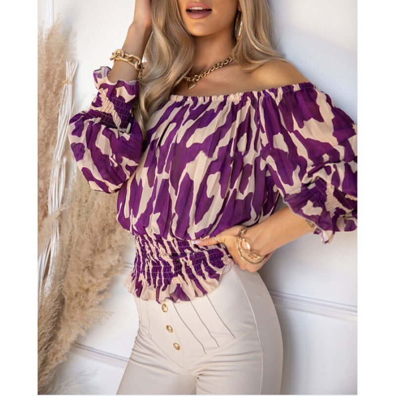 Women's Fashion Sexy Off The Shoulder Printed Shirt Top