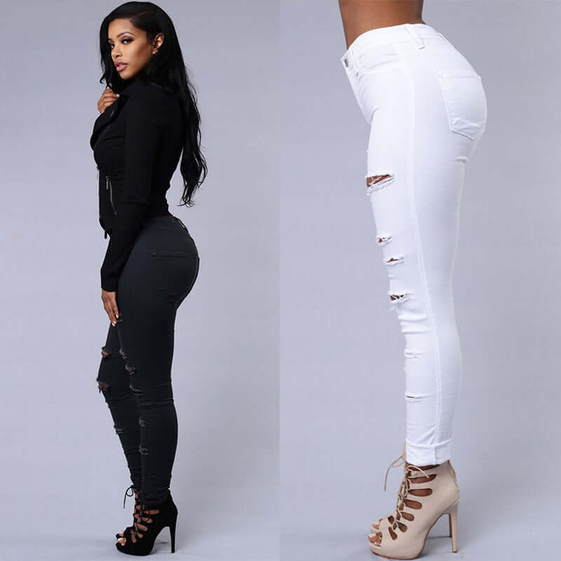 Ripped Skinny Trousers Casual High Waist Pencil Jeans