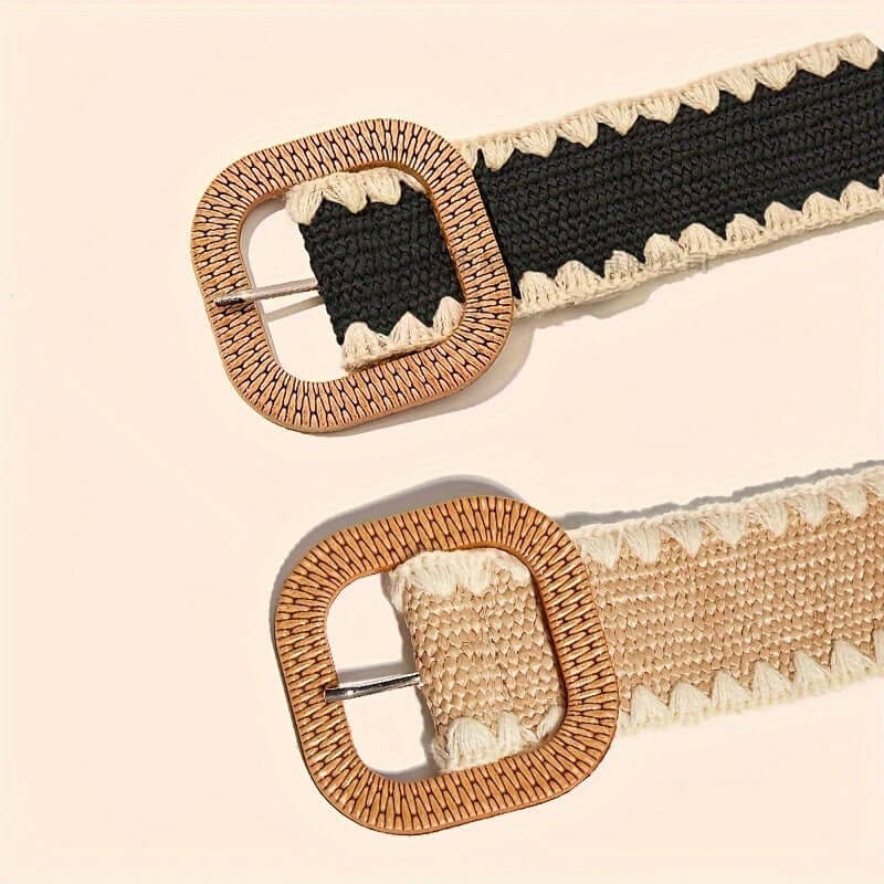 Wooden Buckle Elastic Grass Belt