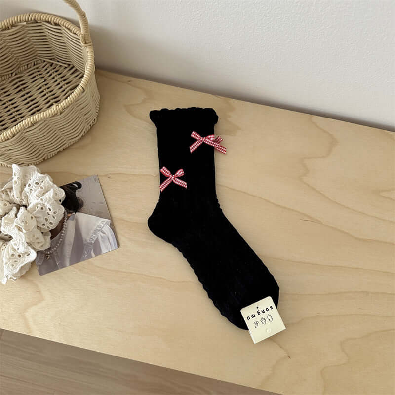 Mesh Sweet Floral Bow Mid-calf Length Loose Socks Breathable