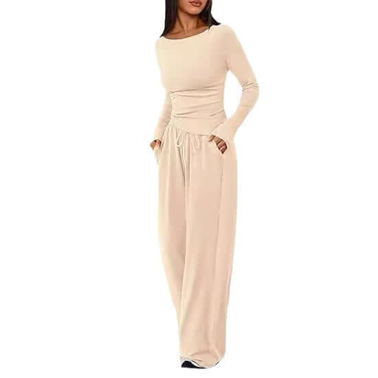 Casual Suit Asymmetric Long Sleeved T Shirt Wide Leg Pants Sportswear