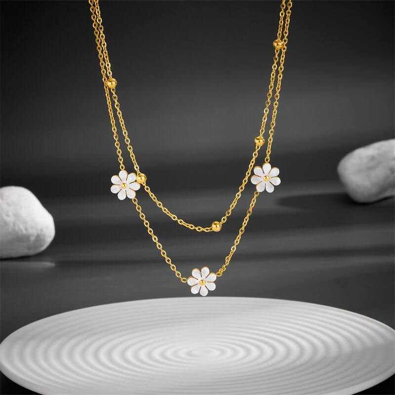 Fashion Jewelry Flower DaisyFlower Necklace Double Layering Necklace Earrings Jeweley Set