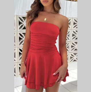 Summer Ruffles Tube Short Solid Colour Dress