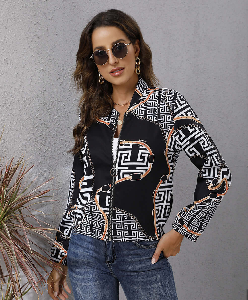 Autumn Women's Printed Long Sleeve Zipper Jacket