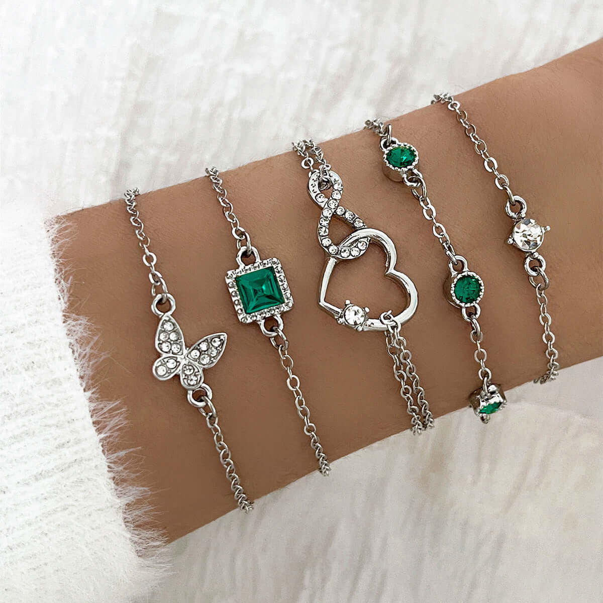 Bohemian 5pc Green Crystal Bracelets Jewelry Heart Bracelet Wedding Engagement Bracelet Fashion Jewelry