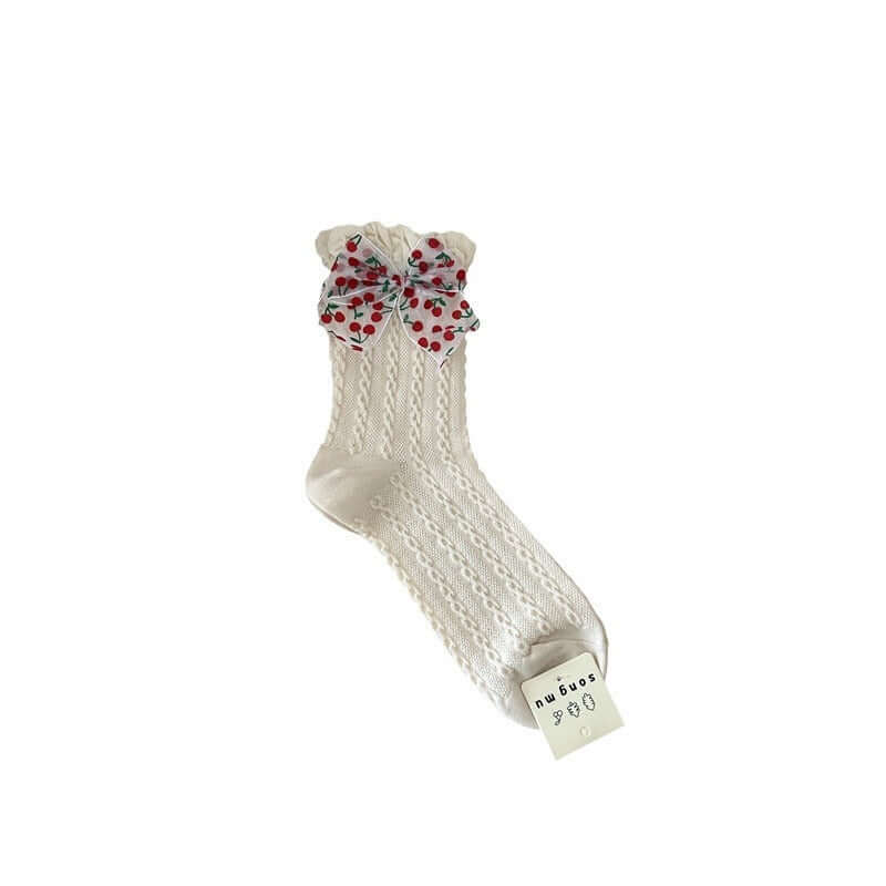 Mesh Sweet Floral Bow Mid-calf Length Loose Socks Breathable