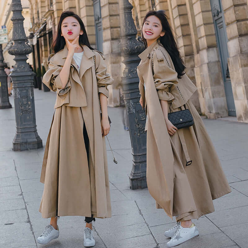 Women's Loose Mid Length Windbreaker Jacket Over The Knee Coat