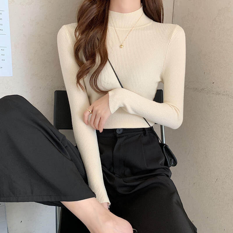 High Collar Inner Lining Bottom Sweater Slim Fit Fit Long Sleeved Sweater