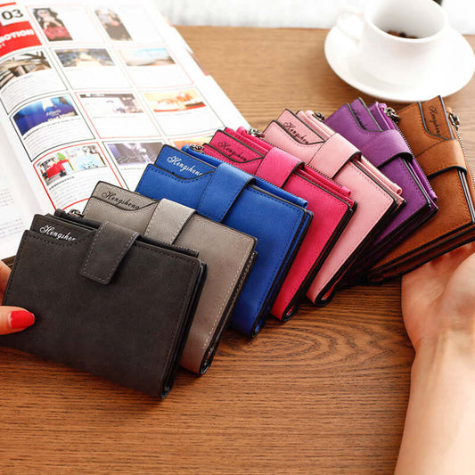 Women's Short Candy Color Button Wallet