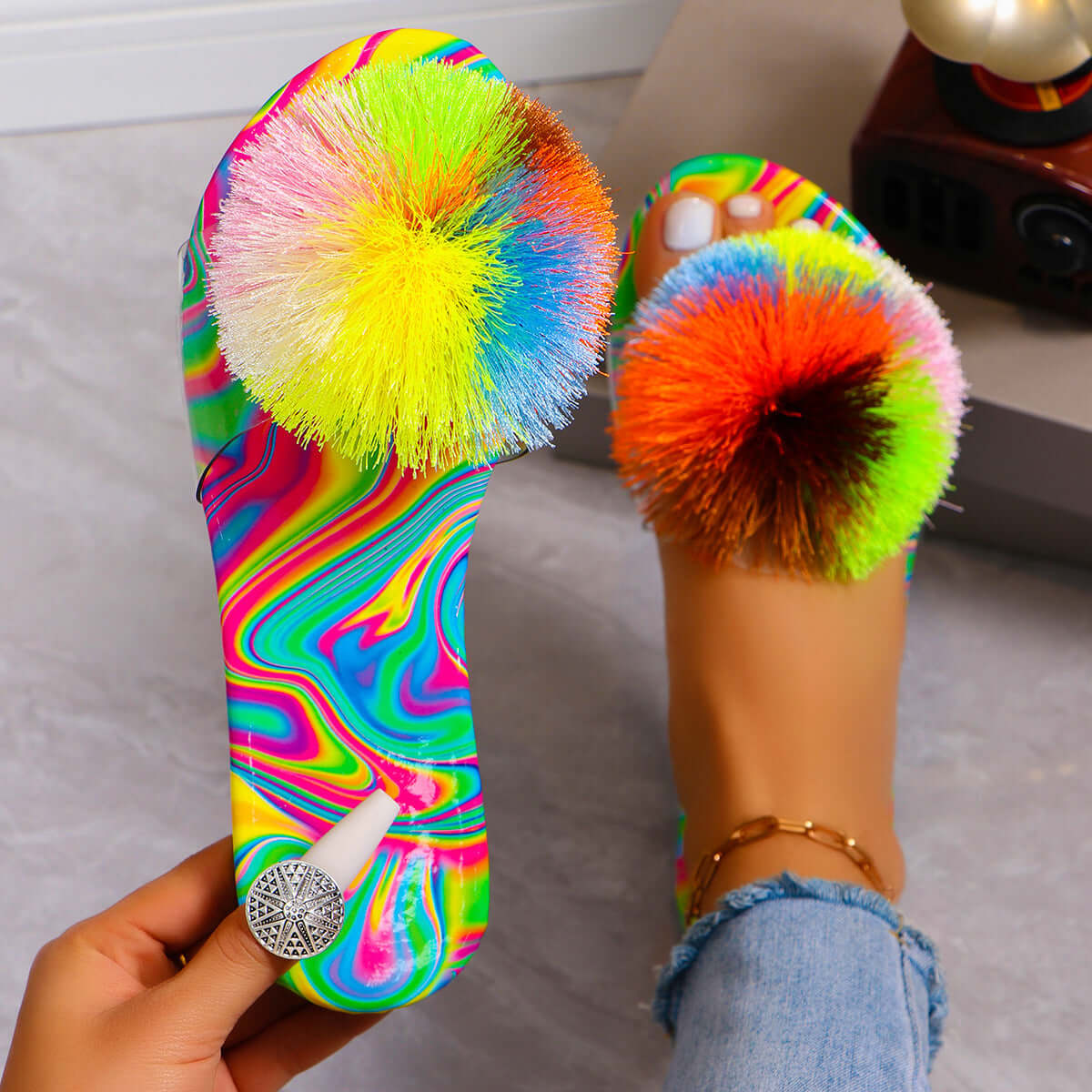 Spring Slippers Women's Rainbow Flat Sandals